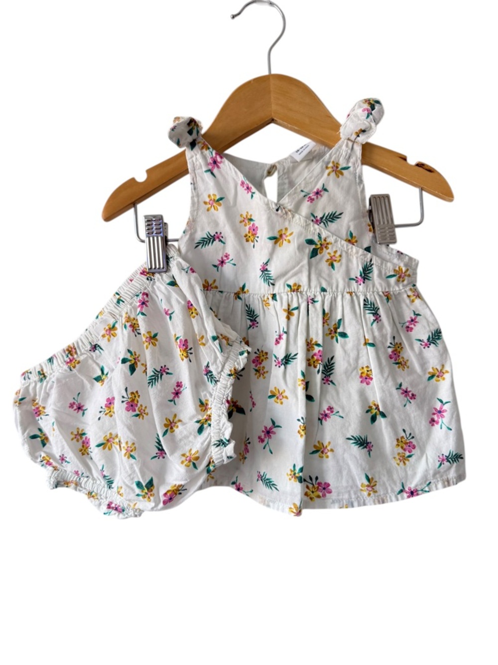Old Navy White Baby Dress & Bloomers Floral Print 12/18 months